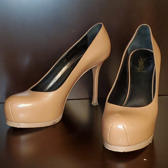Yves Saint Laurent | Shoes | Auth Ysl Dk Nude Pebbled Platform Pumps 399 Xlnt | Poshmark
